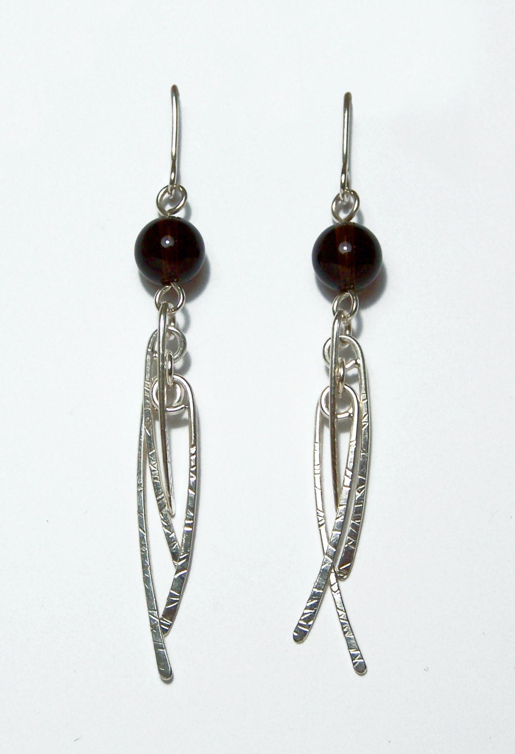 Sterling silver hammered wire earrings with stones