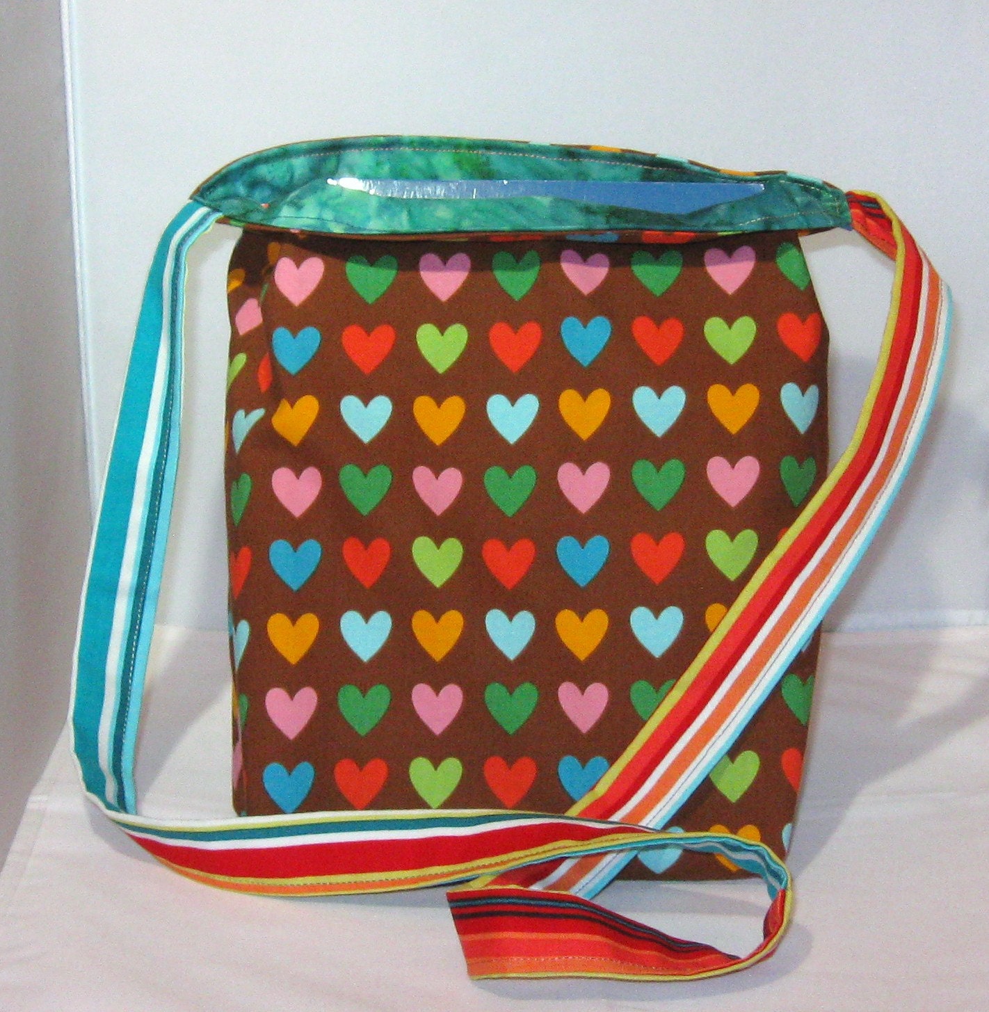 Rainbow Hearts Teal Reversible Tote Bag