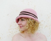 Pink crochet hat, woman's summer cloche, wide brim hat, dust pink, brown, chocolate