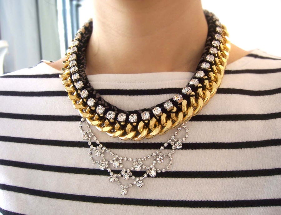 Modern Statement Necklace -Black, Grey-Shipping with tracking