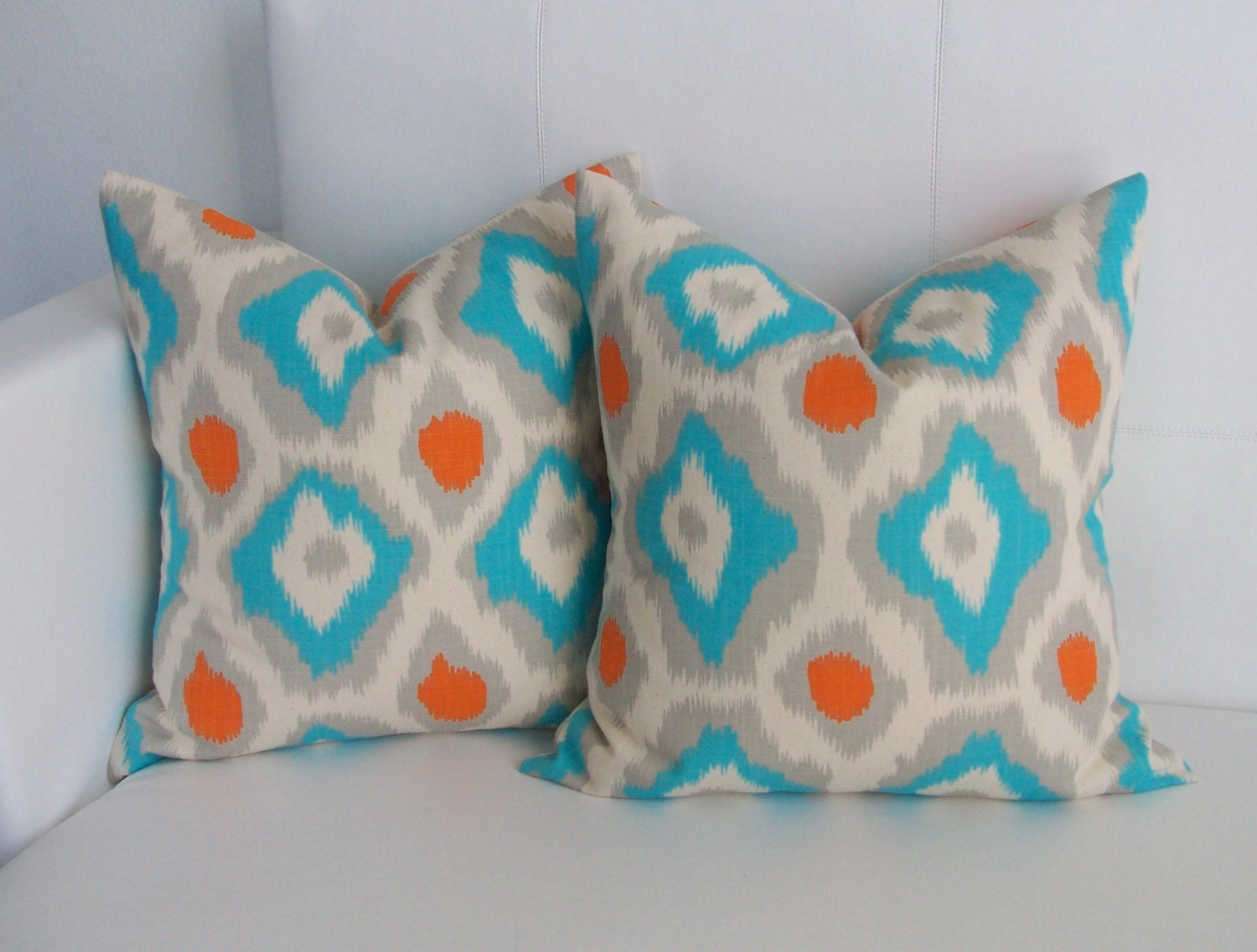 Ikat - Blue and Orange Pillow Cover - 18x18 Set of 2 - Premier Prints Fabric