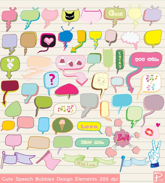 INSTANT DOWNLOAD Colourful Speech Bubble Doodle Clipart Design Digital Commercial Use scrapbook, Invitation, cards cpA584 Buy 1 Get 1 FREE