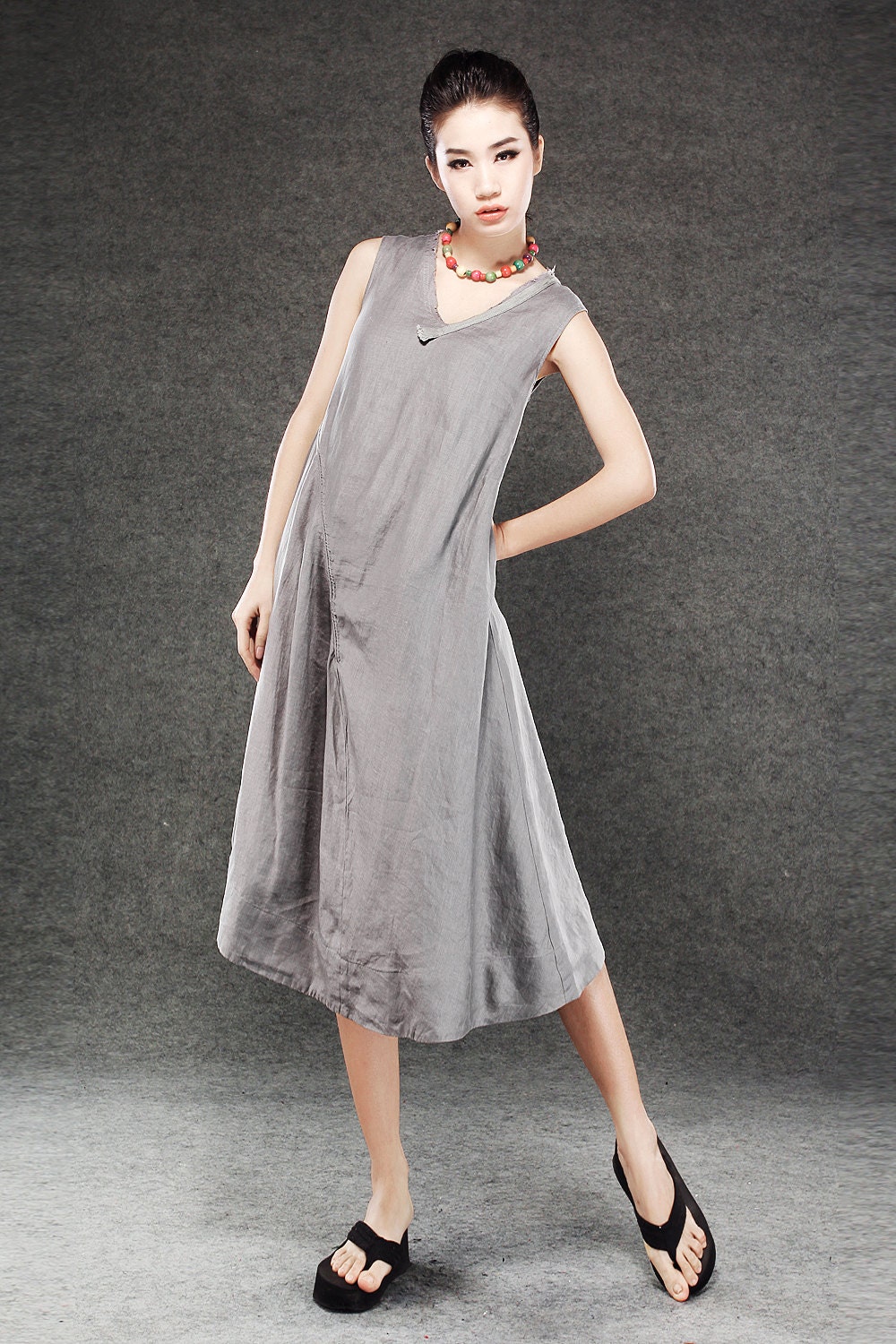 linen dresses for summer in Grey