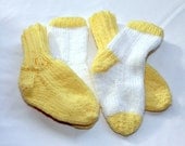 Hand Knit Baby Bootie/Socks - 2 pair(1 White 1 Yellow)  - Baby (Size 0 to 6 months)