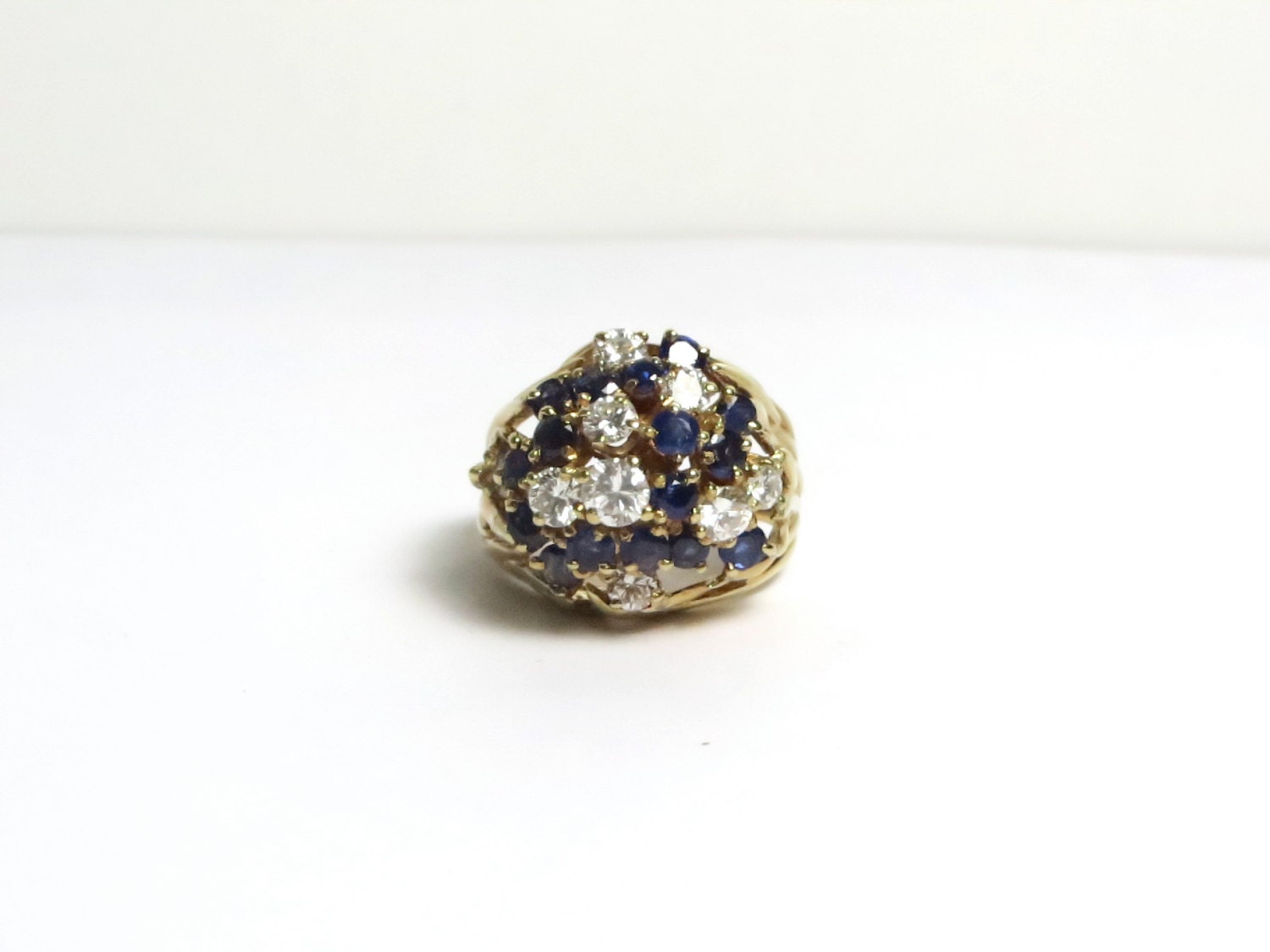 18k Yellow Gold Natural Sapphire Diamond Ring Size 5.5