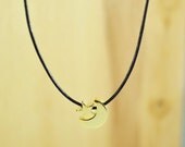 Crescent Star Necklace, Gold Plated Brass Pendant, Genuine Leather Cord, Everyday Wear, Perfect Gift, also in Rhodium Plated