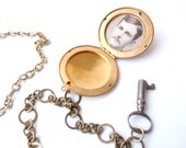 Druzy Victorian Inspired Locket and Skeleton Key Pendant Necklace