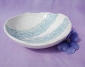 Ring Dish Lace Pottery Bowl Blue and White Soap Dish Handmade Pottery Bowl