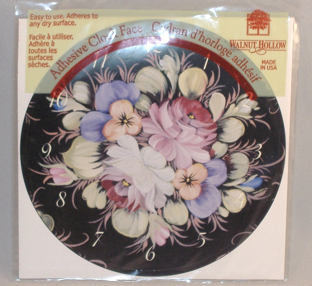 Adhesive Clock Face, Collage, Scrapbooking, Floral, Pansies Sticker - Brand New