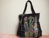 AFRICAN WOMEN brown faux leather tote bag, hand painted purse