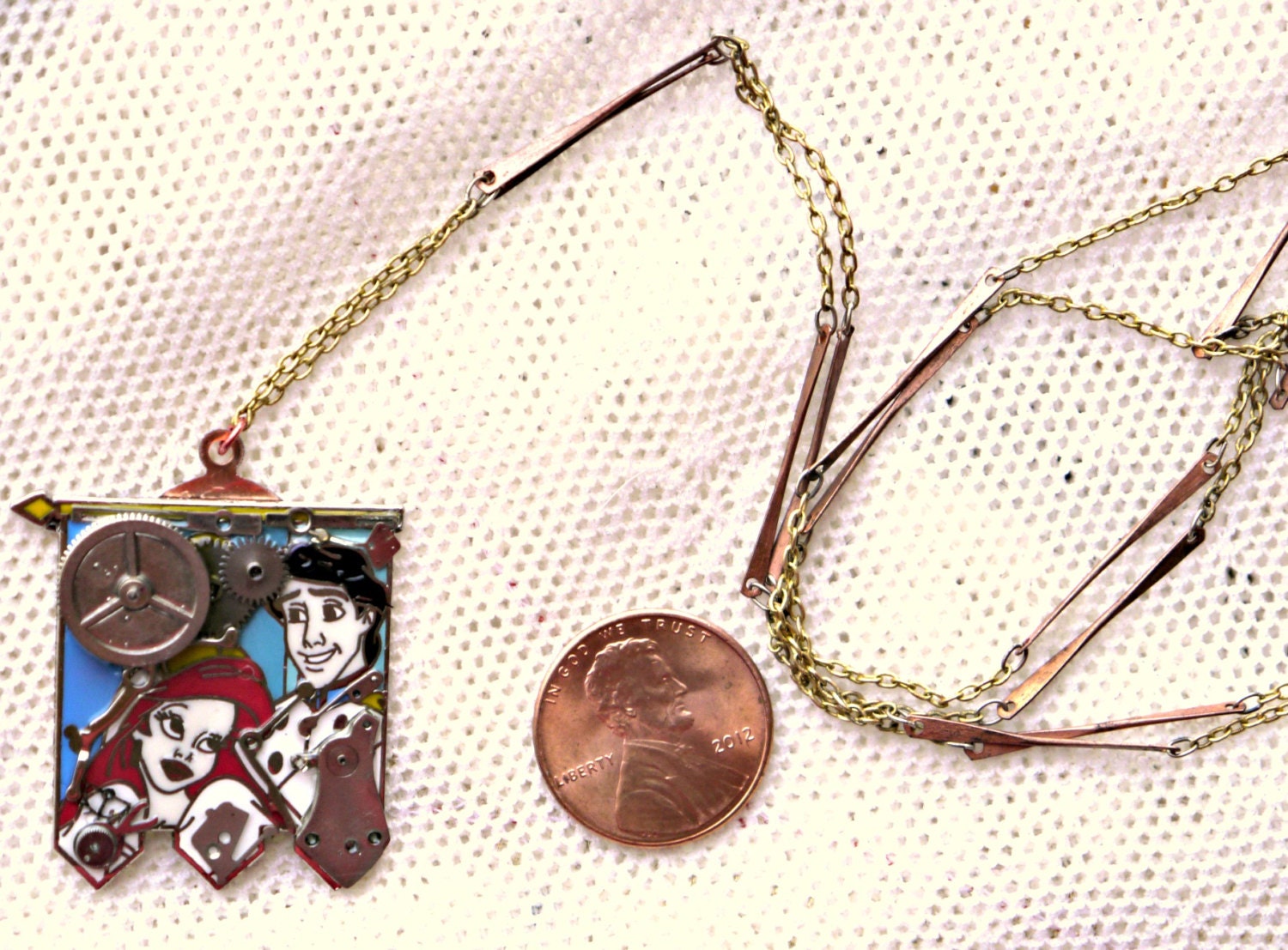 Disney Steampunk Inspired Handmade Little Mermaid Princess Ariel Prince Eric Wedding Necklace Pendant