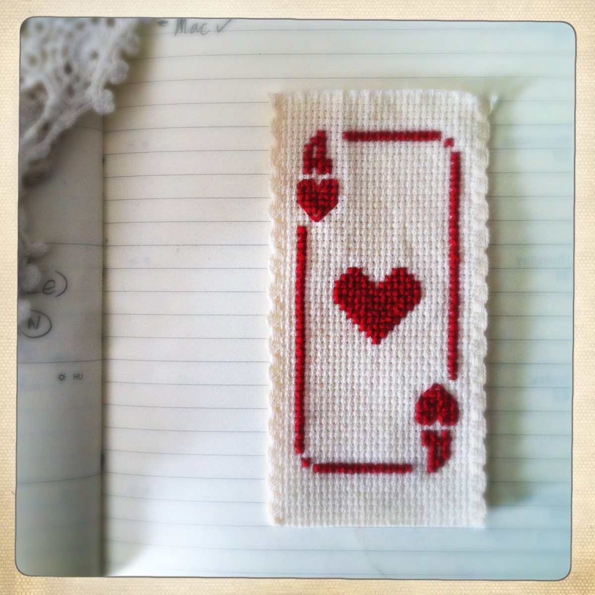 Ace of hearts - Cross Stitched card