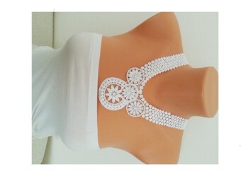 FREE SHIPPING White  Lace Necklace, Cotton Lace Applique Collar,  Bridesmaid Accessories, Woman Applique ,OOAK, Graduation accessories