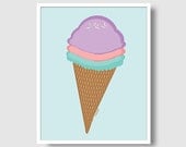 Three Scoop Ice Cream Print - 8x10 - Graphic Design - Digital - Pink - Purple - Blue - Sprinkles - Food - Sweets - Dessert - Kitchen