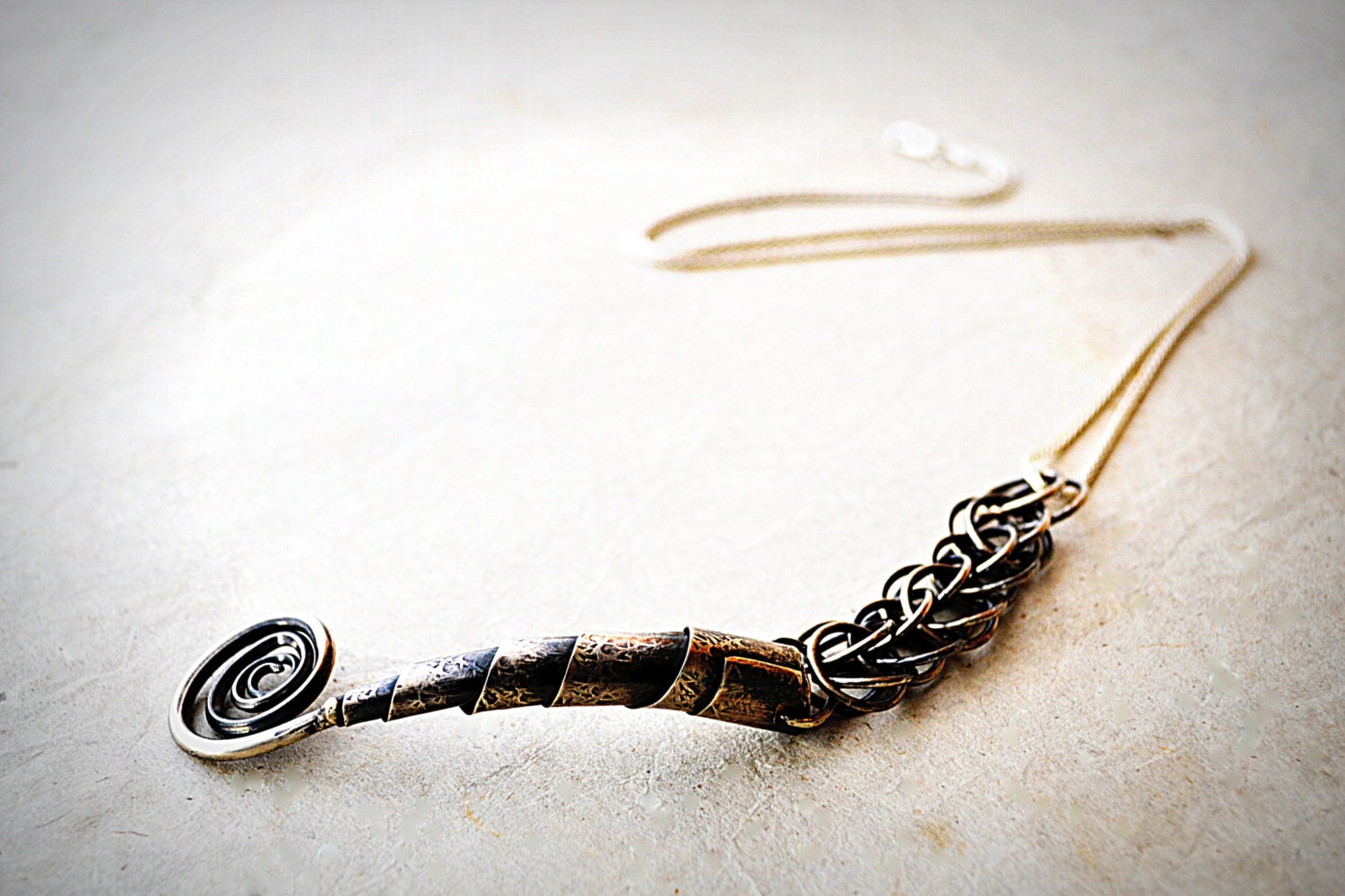 Sterling Silver Spiral Pendant and Crafted Chain