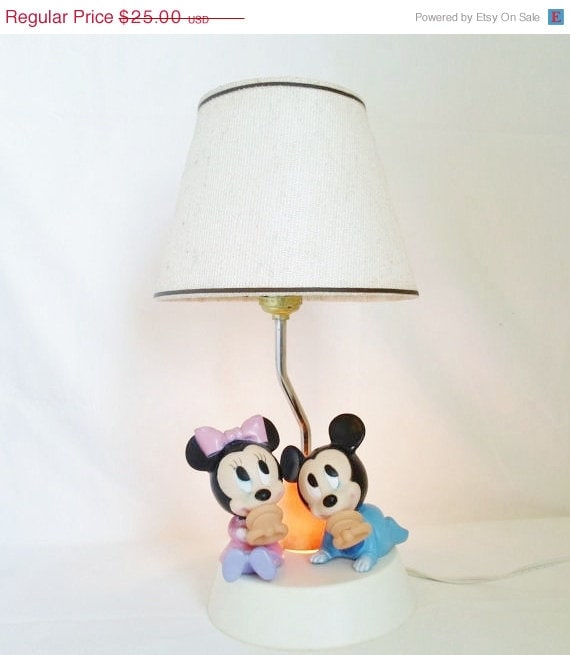 SPRING SALE Vintage Walt Disney Babby Micky and Minnie Mouse Lamp with Night Light   Nursery  Childs Room  by the Dolly Toy Co Ohio USA