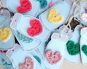 mason jar tags crochet heart embellishment - set of 12