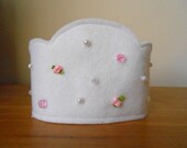 White Felt Tiara with pink beads, Princess Crown