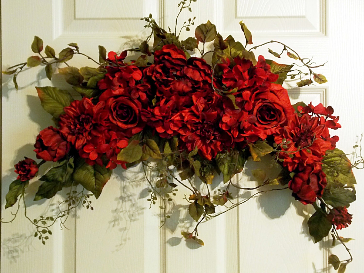 Floral Swag, Everyday Wreath, Roses, Burgandy Red, Mothers Day Gifts, Wall Decor, Wall Hanging