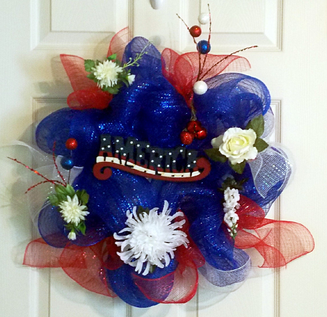 Memorial Day Deco Mesh Wreath, Fourth of July Wreath, Holidays, Red White Blue Wreath, Floral Wreath, Door Wreath, Patriotic Wreath RWB