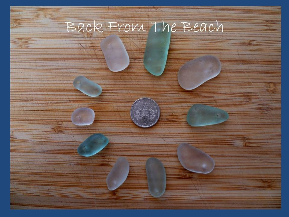 Sea glass - top drilled - Scottish - aqua & white - 10 pieces - MA02