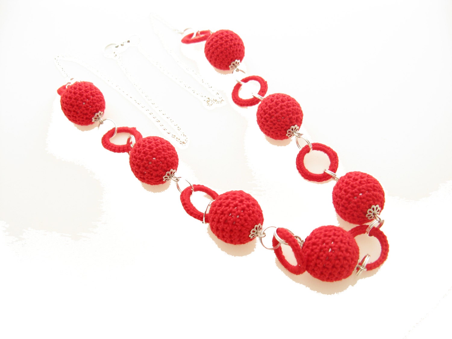 Crochet Bead Necklace, Red Crochet Bead Necklace, Valentine's Day