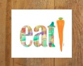 Organic Gardening Watercolor Painting 8x10 Art Print  Kitchen Art Farmers Market Typography