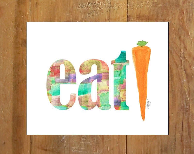 Organic Gardening Watercolor Painting 8x10 Art Print Kitchen Art Farmers Market Typography