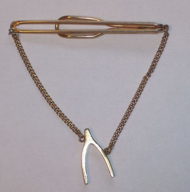 Swank Goldtone Metal Tie Clasp with Dangle Wish Bone  On Sale 5.00