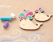 Two cute wooden brooches - Blue Whale & Baby Whale - laser cut wood