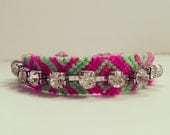 Friendship bracelet, Rhinestone friendship bracelet, pink bracelet, neon friendship bracelet, statement jewelry, rhinestone bracelet