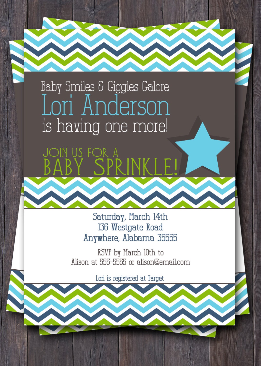 Modern Chevron Baby Sprinkle, Baby Shower, or Sip n See Invitation -- Baby boy or Girl baby -- Custom Printable. Turquoise, blue, pink