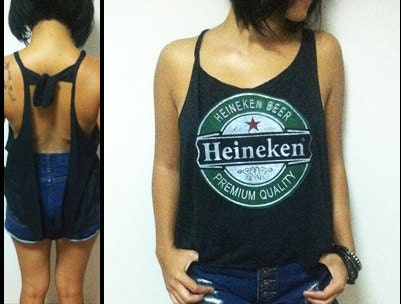 Summer Crop Tops Heineken Beer Logo Women's Singlet Open on the back Vest very thin cotton Black Tank S M