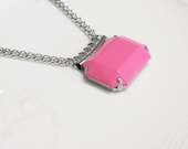 Bib necklace, Statement Necklace, Bubble Necklace, color block, pink, handmade stone