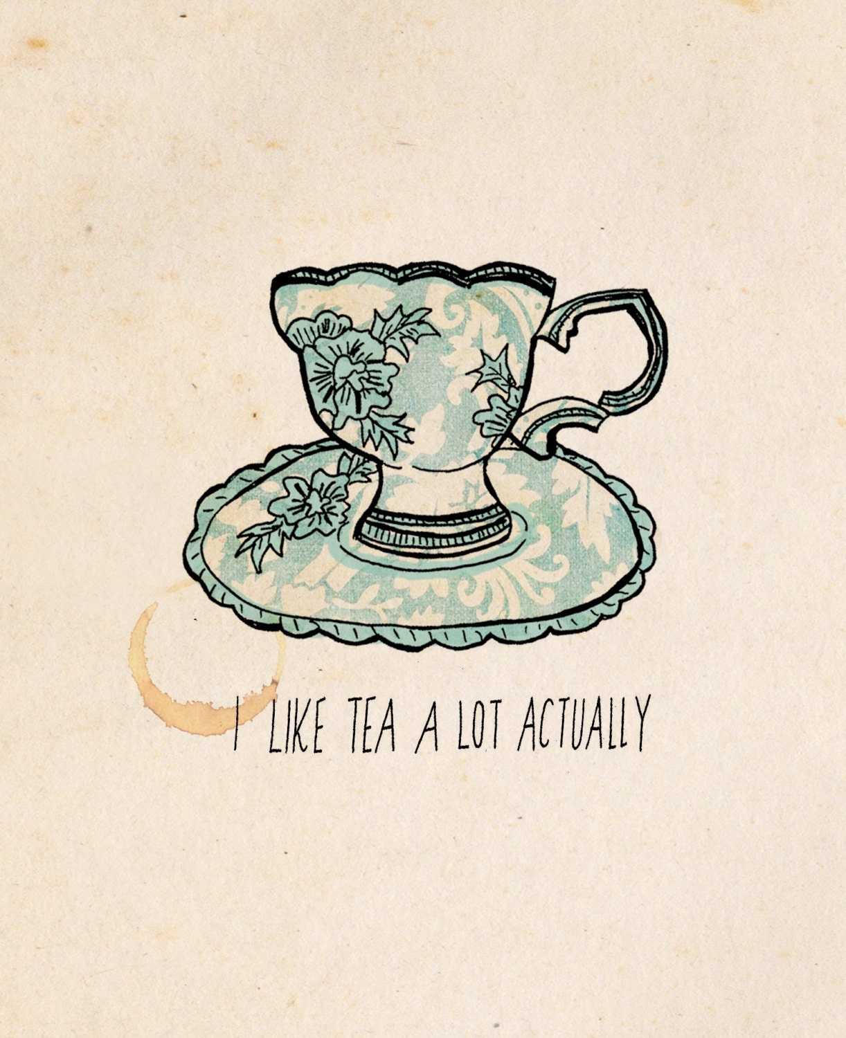 I Like Tea - ink, watercolour & collage illustration print on archival paper