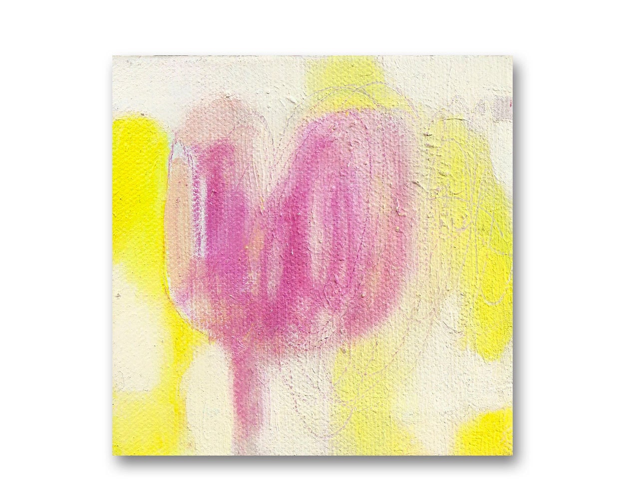 Contemporary Abstract oil painting 4"x4" - Yellow, pink, white