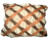 Silk pillow cushion nuno felt wool decorative beige brown orange  cream color