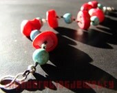 Red Coral Turquoise Bracelet: Rustic Boho Hand-Knotted Bamboo Coral, Magnesite Gemstone Beads & Silver, Healing Handmade Nickel Free Jewelry