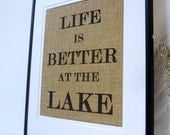 Lake House Sign on natural burlap cottage beach home decor