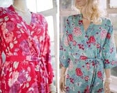5 Custom floral bridesmaid robes in kimono wrap style. Great as wedding day robes, bridal robes, dressing gown and hospital gowns.