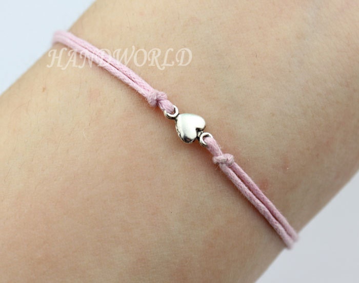 jewelry bracelet silvery heart bracelet cute little heart pink rope bracelet best gift-N1298