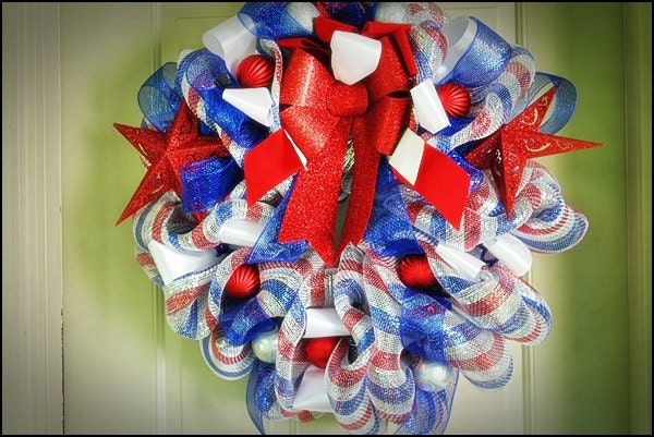 Patriotic Deco Mesh Star Bangled Wreath