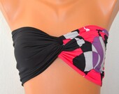 Neon colorful and black swimsuit spandex twisted lycra bandeau strappless bra bikini top swimwear bandeau bikini girly accessories