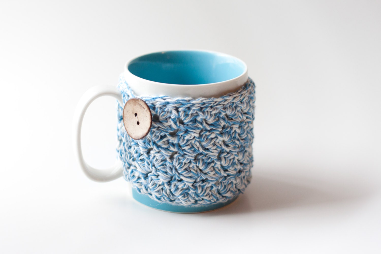 Large Crochet Coffee Mug Cozy in Blue Multi - READY TO SHIP -