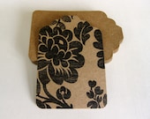 24 Craft Paper Hand Punched Tags With Black Floral Pattern
