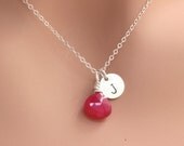 SALE .Personalized necklace,Choose  Birthstone,Initial necklace,Sterling silver,Bridesmaid gift,Custom hand stamped necklace,Red Chalcedony.