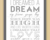 Les Miserables I DREAMED a DREAM Quote modern print poster 8x10