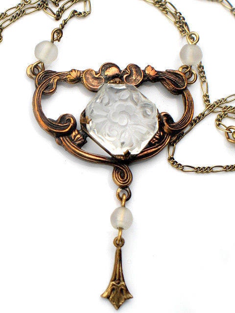 PIDIDDLY LINKS Intaglio Necklace Victorian Flower Vintage Collectable Jewelry Signed Beauty