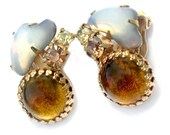 JULIANA Glass Opal Amber Earrings Vintage High Fashion Jewelry Collectable Rhinestone Glass Beauty