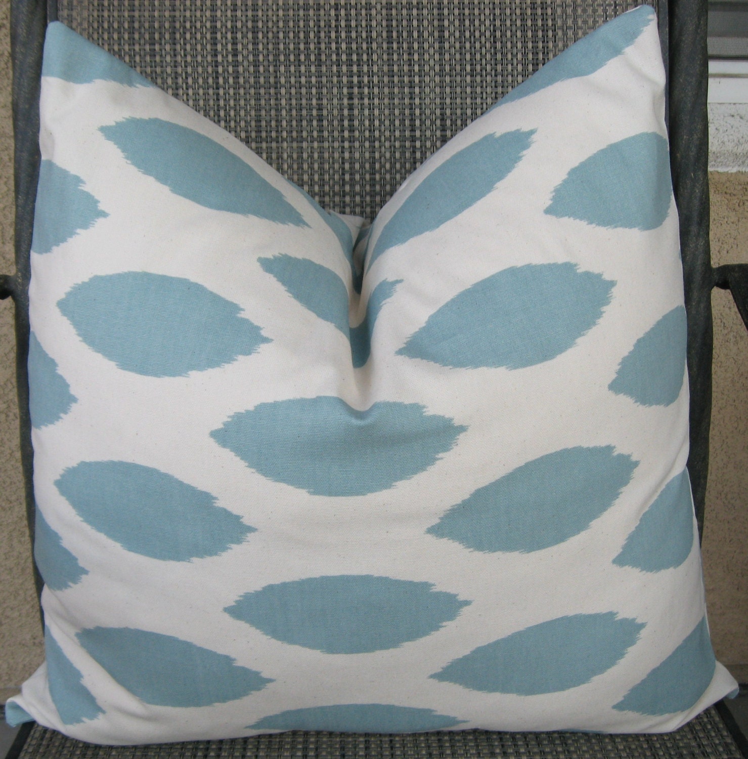 Free Shipping. One Chipper Village Blue and Natural  Print Pillow Cover. 16 x 16